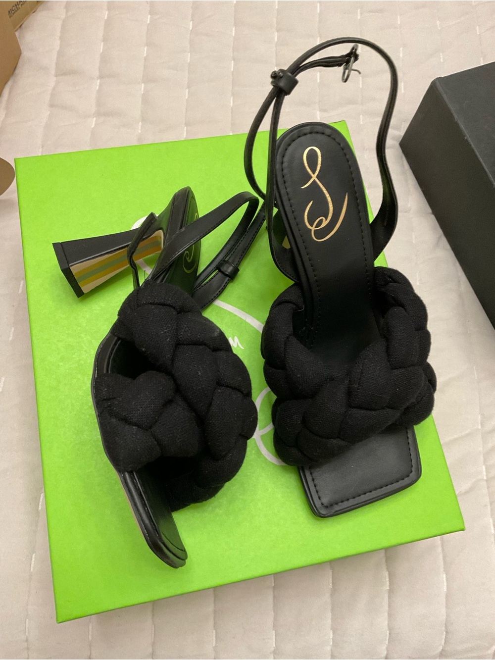 Sam Edelman Black Braided Square-Toe Block Heel Sandals - Picture 2 of 3